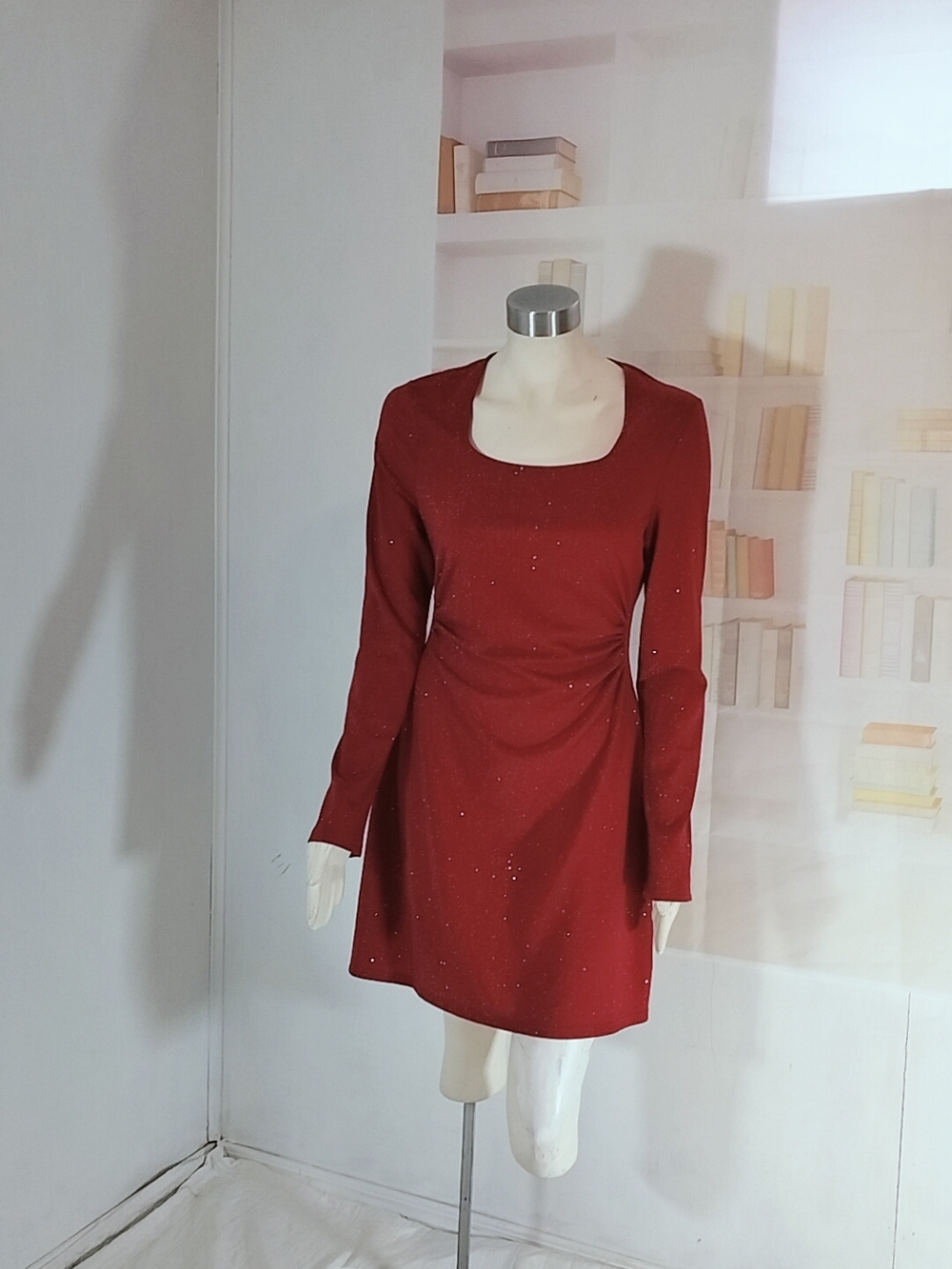 & Other Stories Crimson Long-Sleeve Scoop Neck Dress